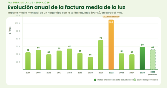 Evolución anual de la factura media de la luz