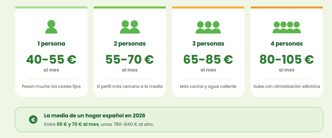 Medias de consumo luz anuales en hogares españoles