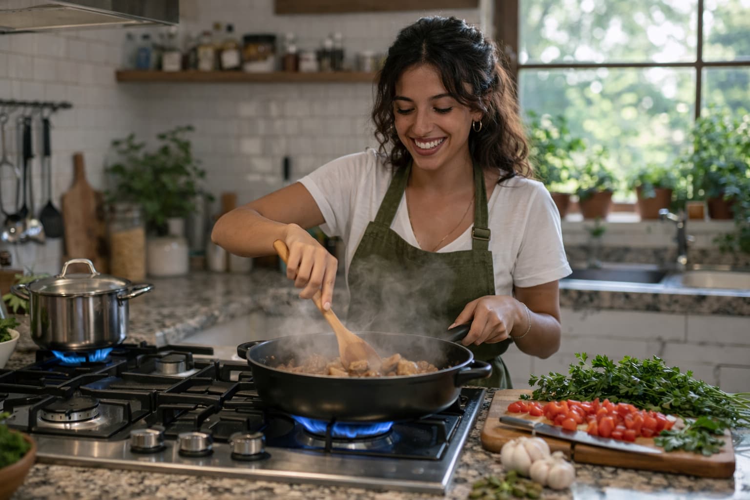 Persona cocinando en cocina de gas natural
