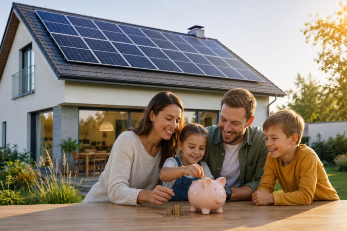 Familia ahorrando con instalación de placas solares