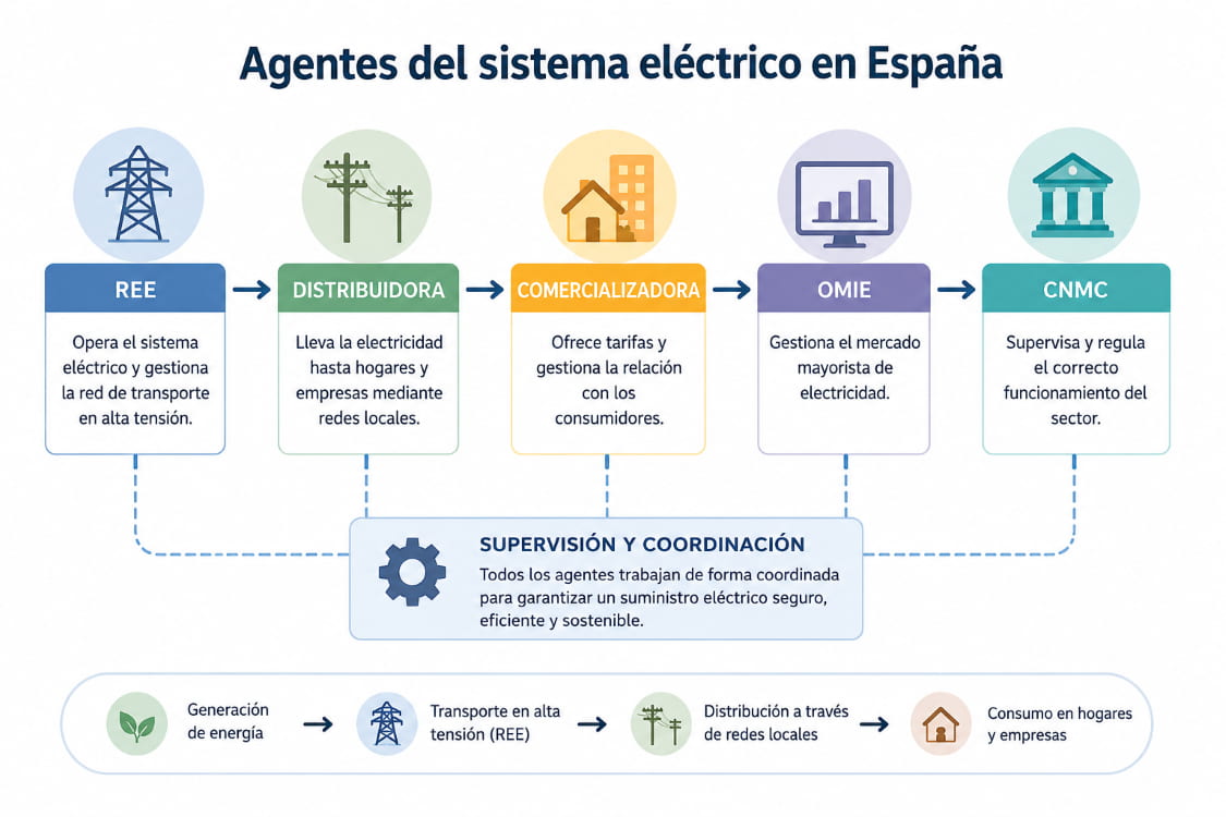 Infografía de agentes del sistema eléctrico Español