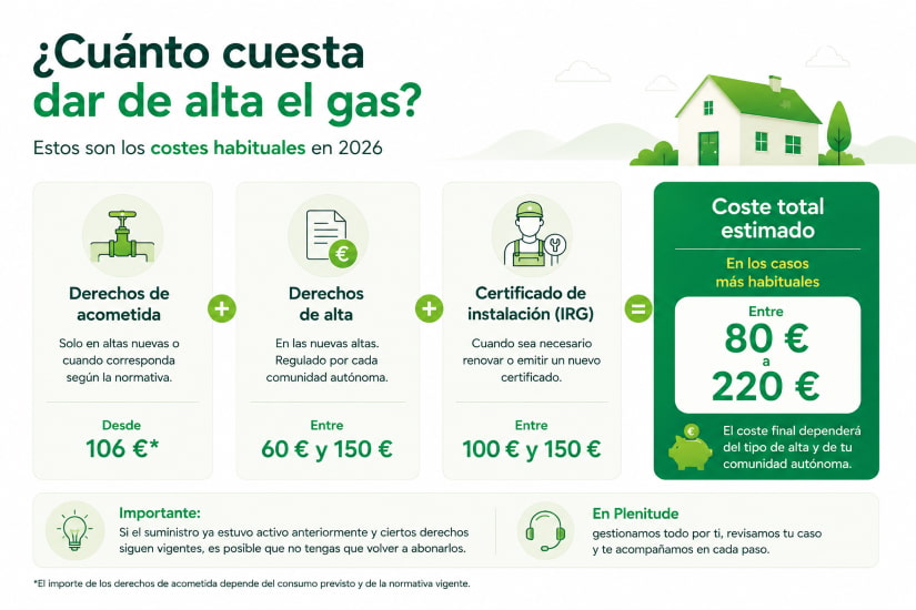 cuánto cuesta dar de alta el gas