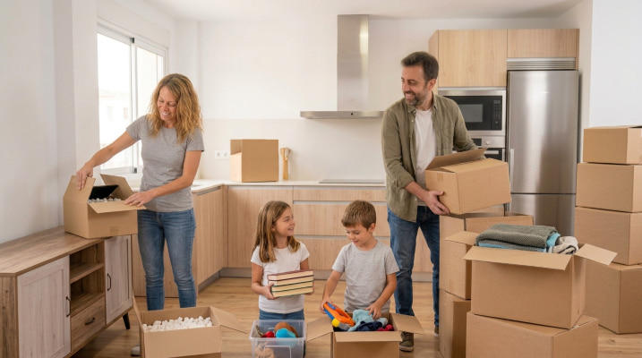 Familia mudándose a una nueva propiedad