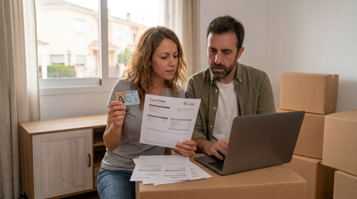 Pareja con la documentación necesaria para hacer el alta de luz y gas